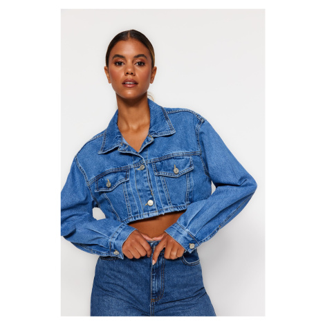 Trendyol Blue extra crop džínsová bunda