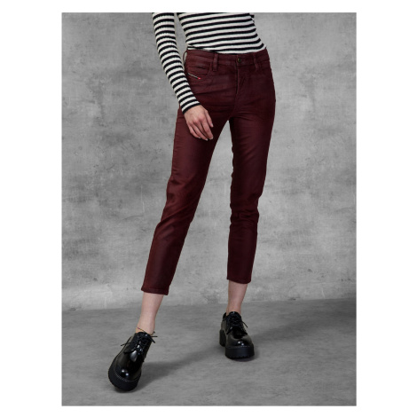 Burgundy Women's Cropped Slim Fit Diesel Jeans - Women's