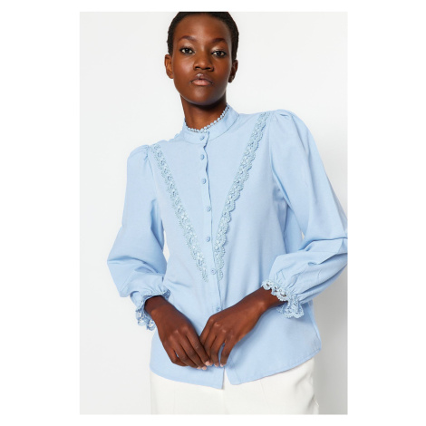 Trendyol Light Blue Lace Cotton Woven Shirt