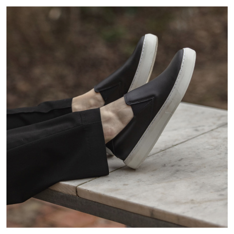 Vasky Leny Black - Dámske kožené slip on čiernobiele, ručná výroba jesenné / zimné topánky