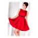 Dámske spoločenské šaty FOLD so skladmi a opaskom stredne dlhé červené - Červená - Numoco červen