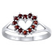 Strieborný prsteň srdce s pravým prírodným Granátom
