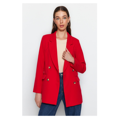 Trendyol Dark Red Oversize Lined Double Breasted Closure Woven Blazer Jacket