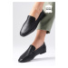 Mio Gusto Aria Genuine Leather Black Color Flat Toe Women's Loafer Shoes