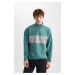 DEFACTO Oversize Fit Stand Collar Zippered Printed Sweatshirt