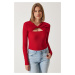 Happiness İstanbul Women's Red Cut Out Detailed Corded Knitted Blouse