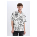 DEFACTO Relax Fit Printed Viscose Short Sleeve Shirt