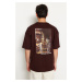 Trendyol Brown Oversize/Wide-Fit Short Sleeve Back Printed 100% Cotton T-Shirt