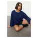 Trendyol Navy Blue Crew Neck Oversize/Wide Fit Spanish Sleeve Knitted Sweatshirt