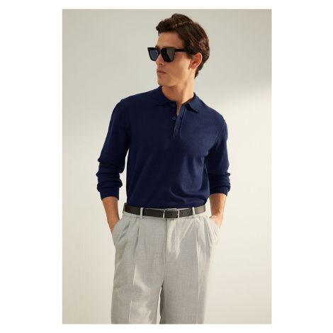 Trendyol Navy Blue Men's Regular Polo Collar Plain Knitwear Sweater