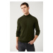 Avva Dark Khaki Unisex Knitwear Sweater Half Turtleneck Non Pilling Regular Fit