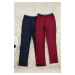 Trendyol Claret Red Navy Blue 2-Piece Knitted Unisex Pajama Bottom Tracksuit