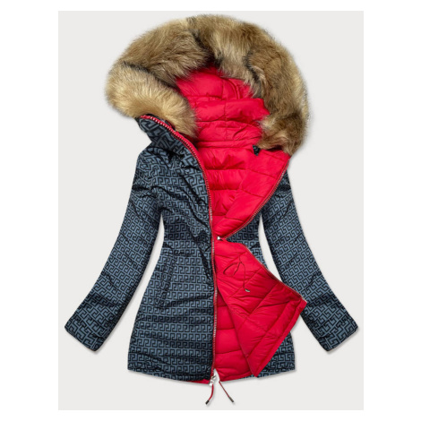 Červeno-šedá obojstranná dámska zimná bunda (MHM-W556) Červená