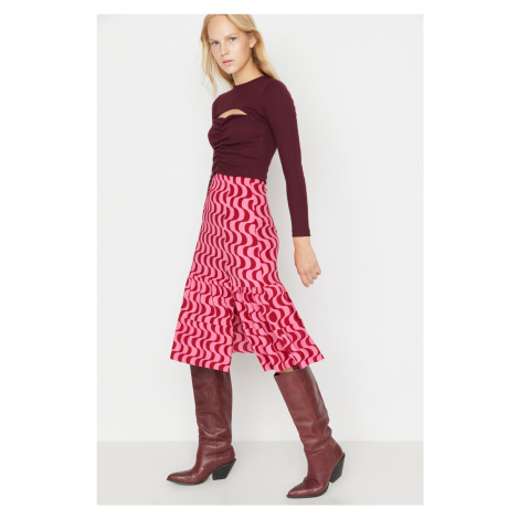 Trendyol Red Ruffle Printed Knitted Skirt