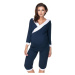 Tehotenské a dojčiace pyžamo s 3/4 nohavicami s brušným panelom a tričkom s 3/4 rukávom s výstri