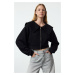 Trendyol Black Regular/Normal Pattern Zippered Collar Detailed Knitted Sweatshirt