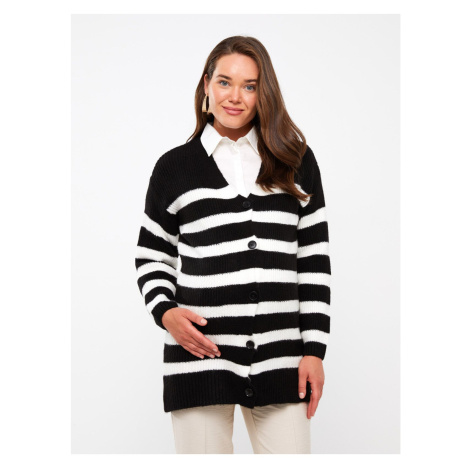 LC Waikiki V-Neck Striped Long Sleeve Maternity Knitwear Cardigan