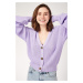 Happiness İstanbul Women's Lilac V-Neck Buttons Knitwear Cardigan