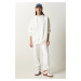 Happiness İstanbul Women's White Hooded Raised Knitted Tracksuit Set