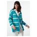 Trendyol Light Blue Wide Fit Soft Textured Striped Knitwear Cardigan