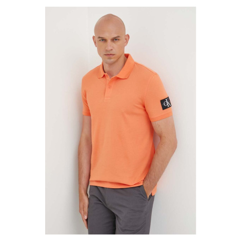 Bavlnené polo tričko Calvin Klein Jeans oranžová farba,jednofarebný,J30J323394