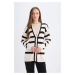 DEFACTO Regular Fit V Neck Striped Button-Down Tunic Knitwear Cardigan