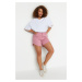 Trendyol Curve Pink Flexible Skinny Denim Shorts &; Bermuda With Tassels on the Legs