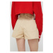 Šortky Tommy Jeans dámske, béžová farba, jednofarebné, vysoký pás