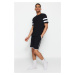 Trendyol Black Regular Fit Crew Neck Sleeve Striped Pajamas Set with Shorts