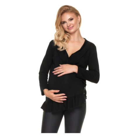 Čierna tehotenská a dojčiaca blúzka s volánmi v akcii