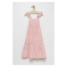Dievčenské ľanové šaty United Colors of Benetton ružová farba, midi, áčkový strih