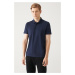 Avva Men's Navy Blue 100% Cotton Regular Fit 3 Button Roll-Up Polo Neck T-shirt