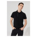 ALTINYILDIZ CLASSICS Pánske čierne tričko slim fit Slim Fit polo s potlačou 100% bavlnené tričko