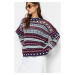 Trendyol Claret červený vzorovaný detailný pletený sveter