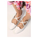 Mio Gusto Dafne Women's Flat Shoes with Flat Toe Flat Shoes in White.