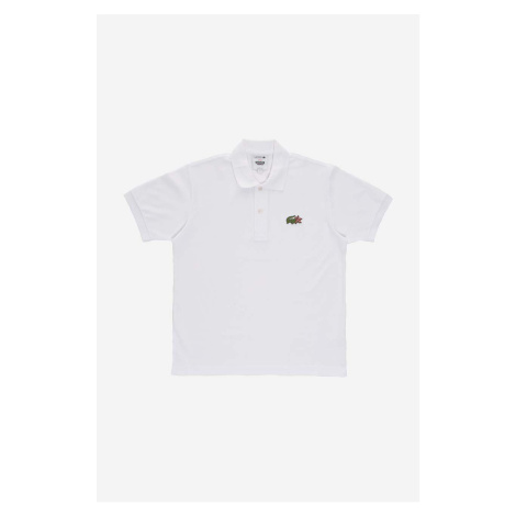 Bavlnené polo tričko Lacoste x Netflix biela farba, s nášivkou