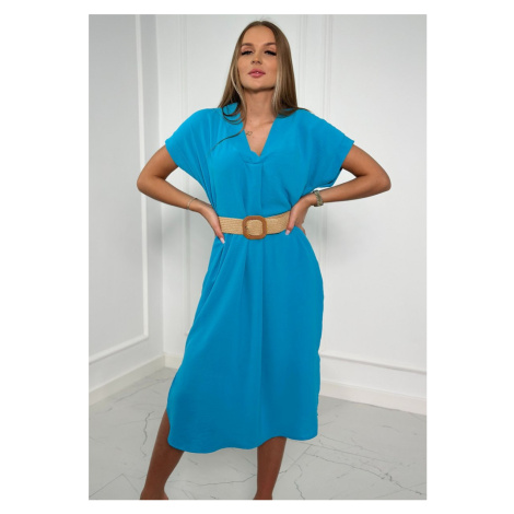 Dress with a decorative belt of turquoise color