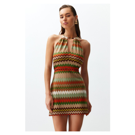 Trendyol Geometric Patterned Mini Knitted Cut Out/Window Knitwear look Beach Dress