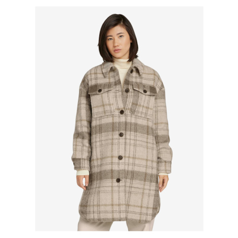 Brown Beige Ladies Checkered Shirt Coat Tom Tailor Plaid - Ladies