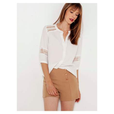 Beige Shorts with Decorative Buttons CAMAIEU - Women