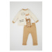 DEFACTO Baby Boy 2-Piece Set Printed Crew Neck Thick Sweatshirt Top Elastic Waist Bottom