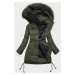 Prešívaná dámska zimná bunda v khaki farbe s kapucňou (7690)