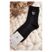 Women's patterned socks with an inscription and a teddy bear, black