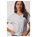 Happiness İstanbul Women's Light Blue White Striped V-Neck Knitted Blouse