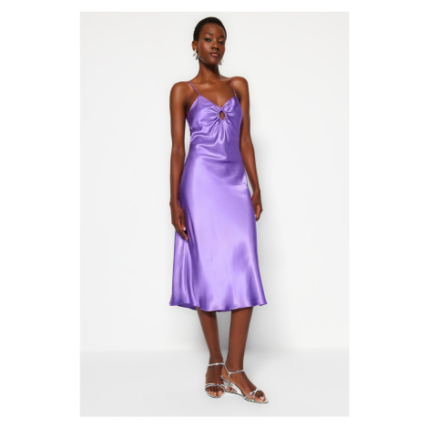Trendyol fialové remienkové tkané saténové tkané šaty