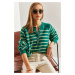 Bianco Lucci Women's Buttonhole Turtleneck Striped Knitwear Sweater