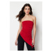 Trendyol Red Strapless Gathered Detailed Fitted/Sleeved Knitted Blouse