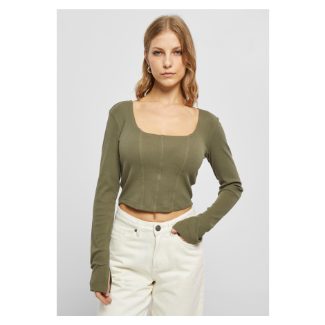 Women's olive with short ribs and long sleeves