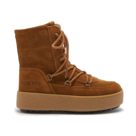 Dievčenské vysoké zimné topánky MOON BOOT J-Track Lace Suede K cognac