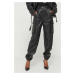 Kožené nohavice Moschino Jeans dámske, čierna farba, strih cargo, vysoký pás